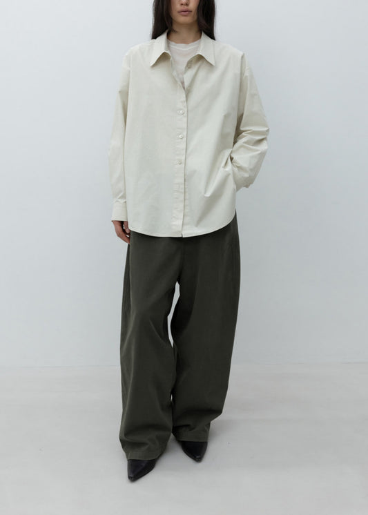 Wide-fit Curved Cotton Pants