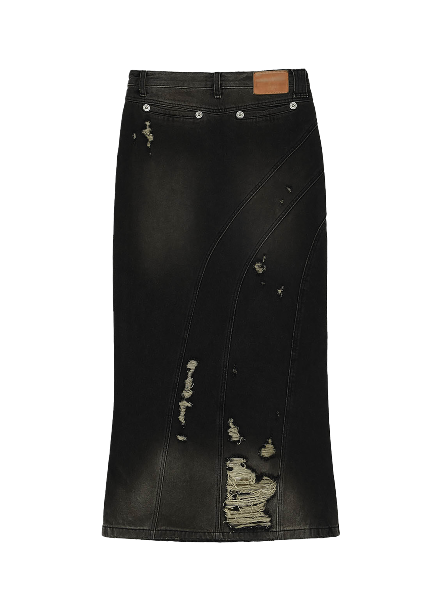 Damaged Denim Long Skirt