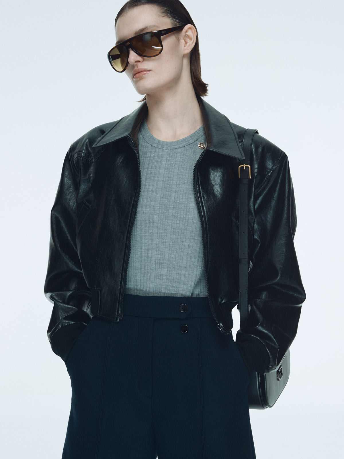 Lyon Faux Leather Crop Jumper