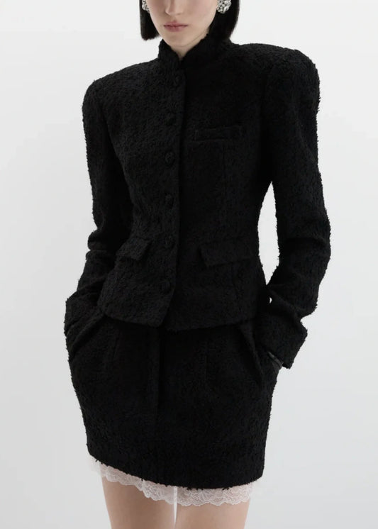 Bouclé Blazer With Stand Collar