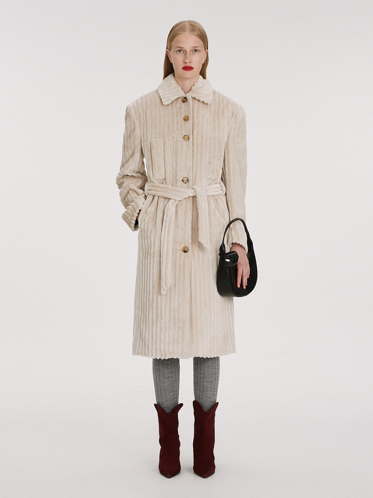 Belted Nuit Corduroy Single Coat