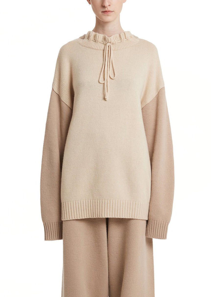 TRUNK PROJECT Ivory Ruffled Neck Knit Sweater