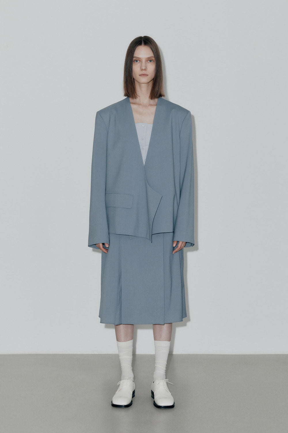 Sky Blue Curve Neck Blazer