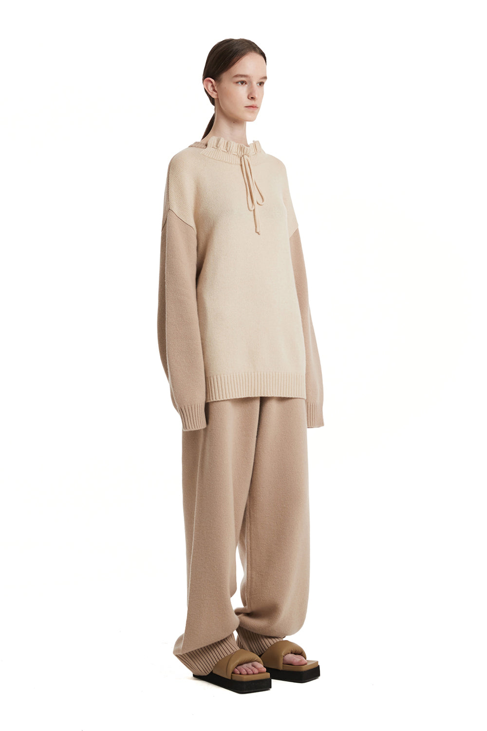 TRUNK PROJECT Ivory Ruffled Neck Knit Sweater