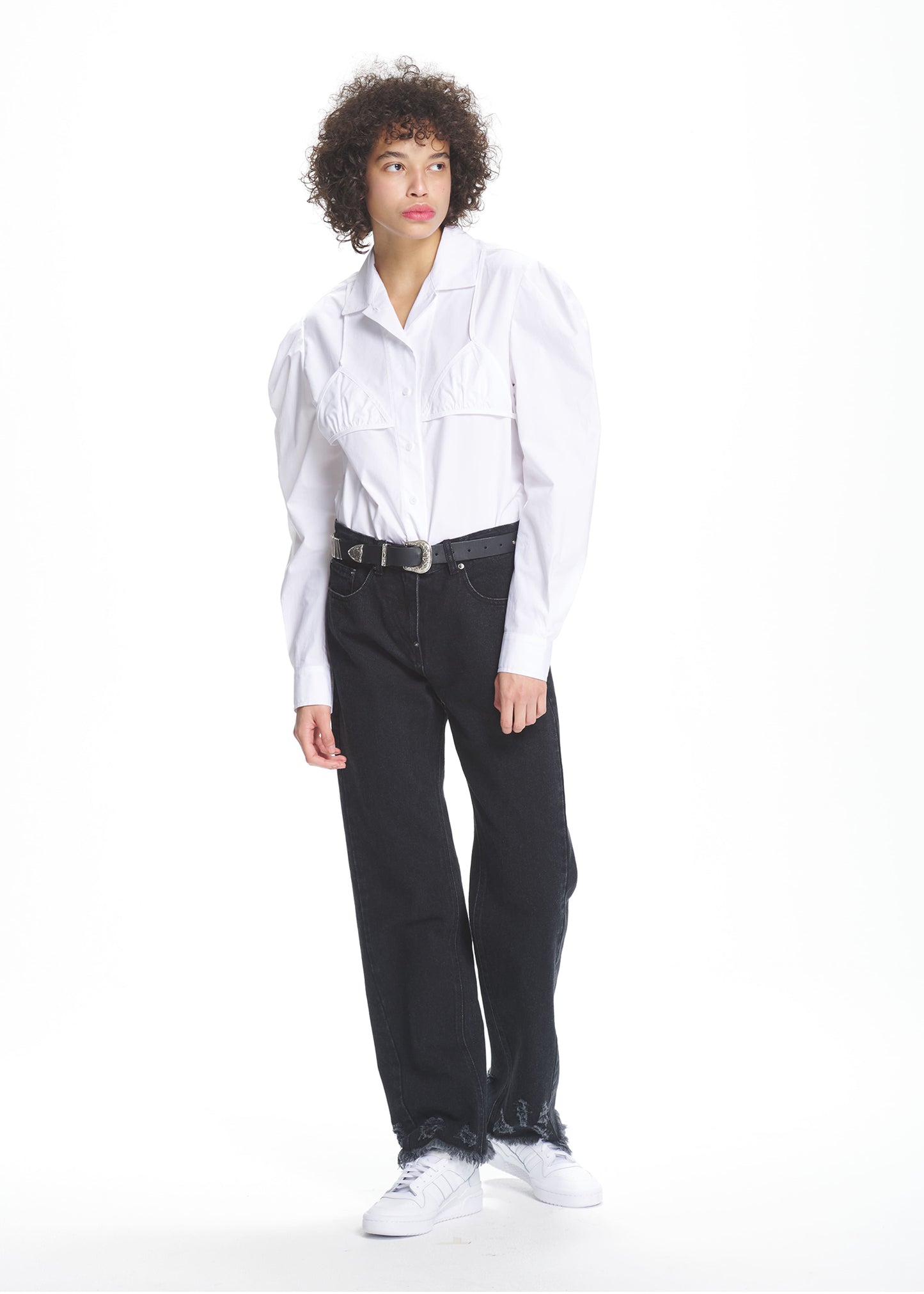 Puff-sleeved Bra Combi Shirt