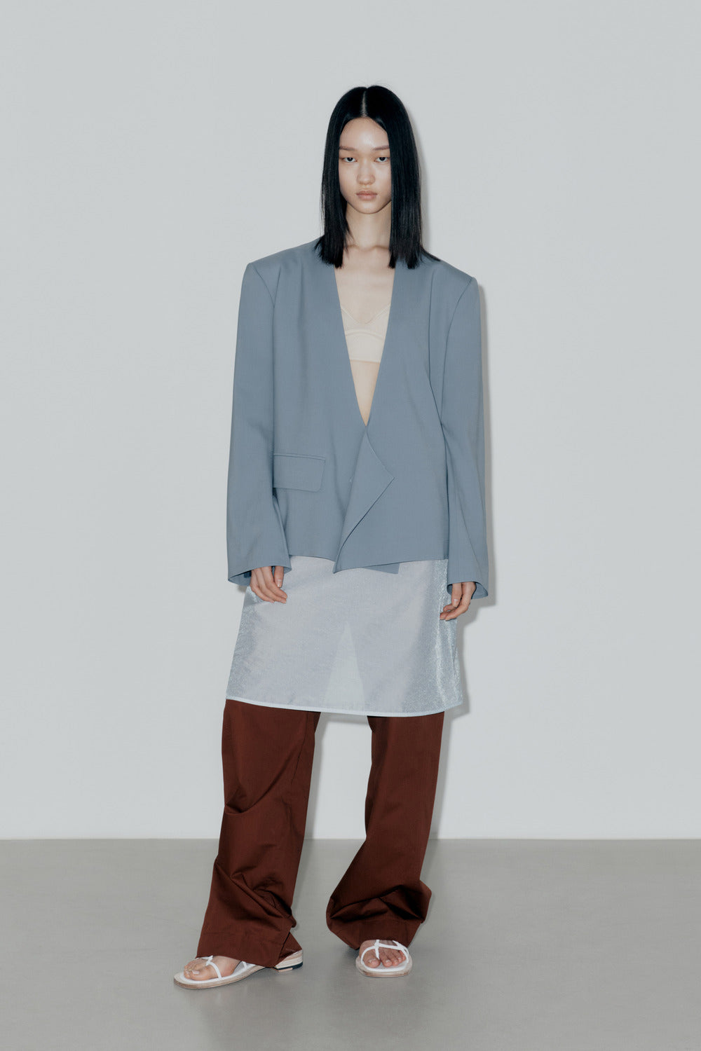 Sky Blue Curve Neck Blazer