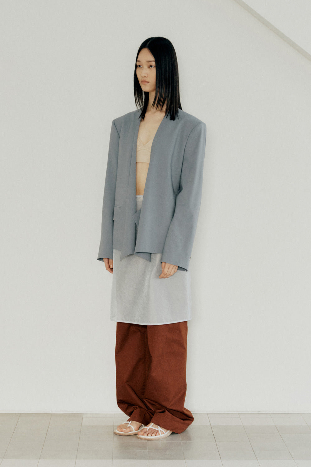 Sky Blue Curve Neck Blazer