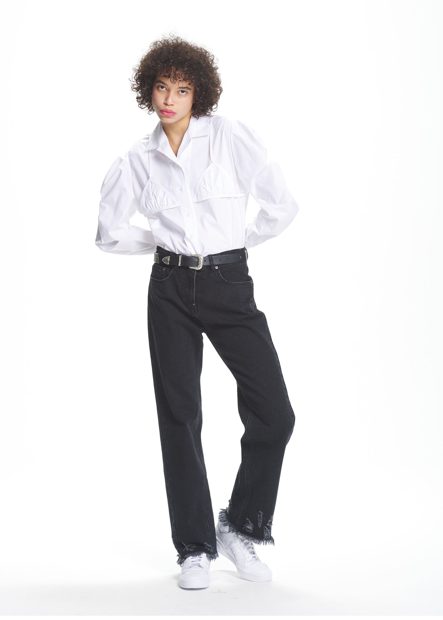 Puff-sleeved Bra Combi Shirt