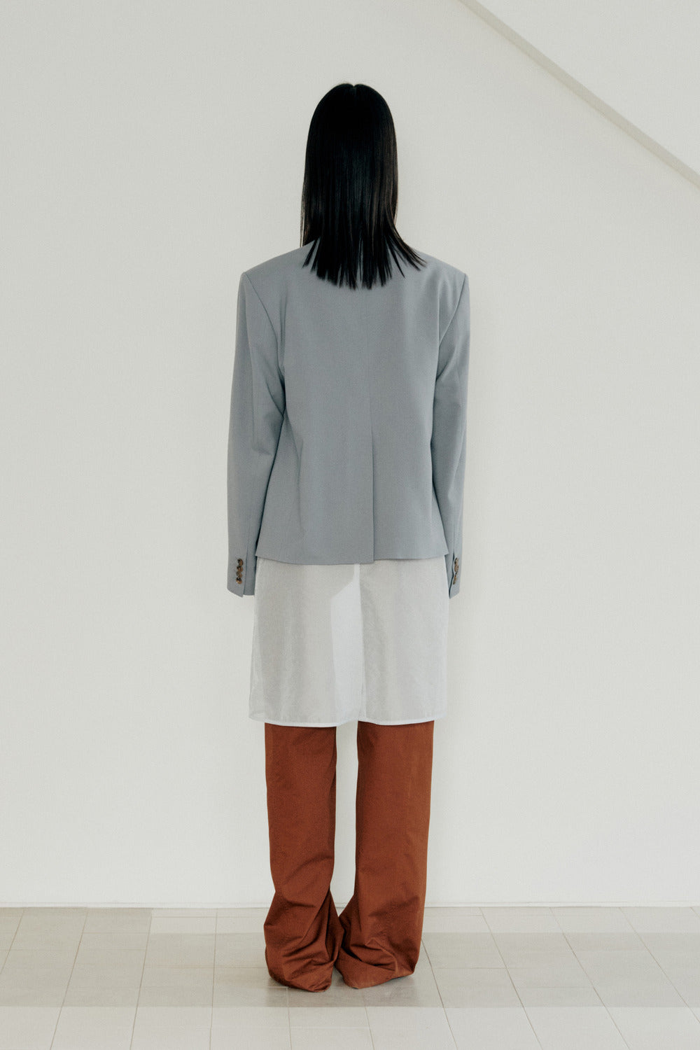 Sky Blue Curve Neck Blazer