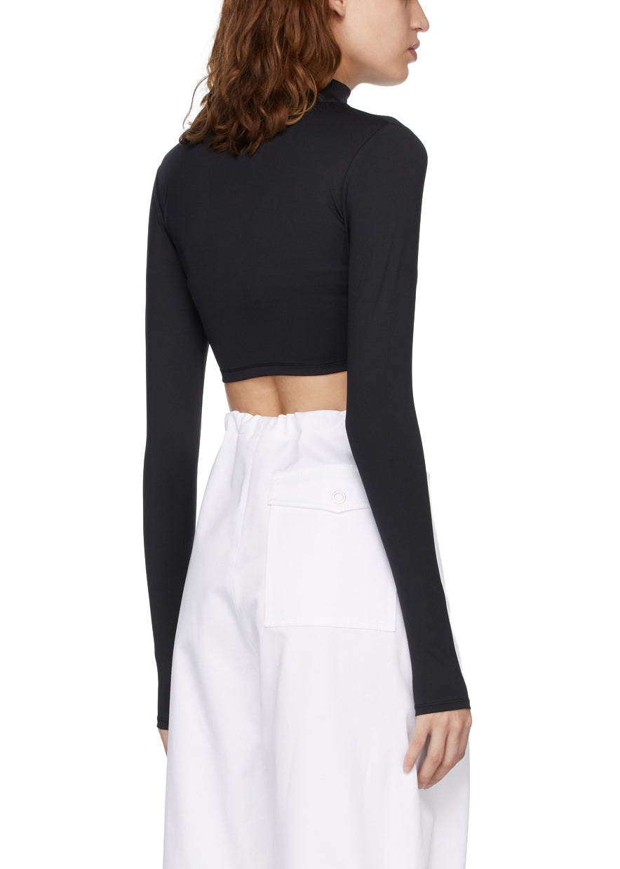 Black Yoga Cropped Zip-Up Top