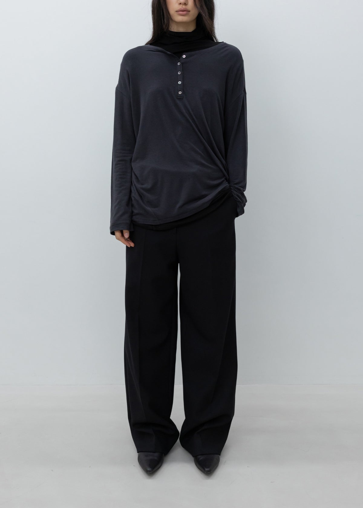 Asymmetric Henley Neck Wool T-shirt