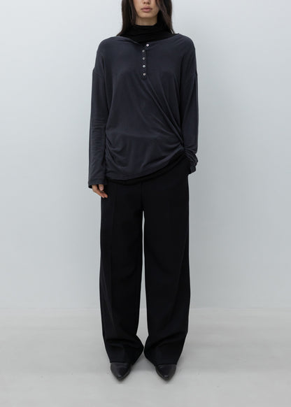 Asymmetric Henley Neck Wool T-shirt