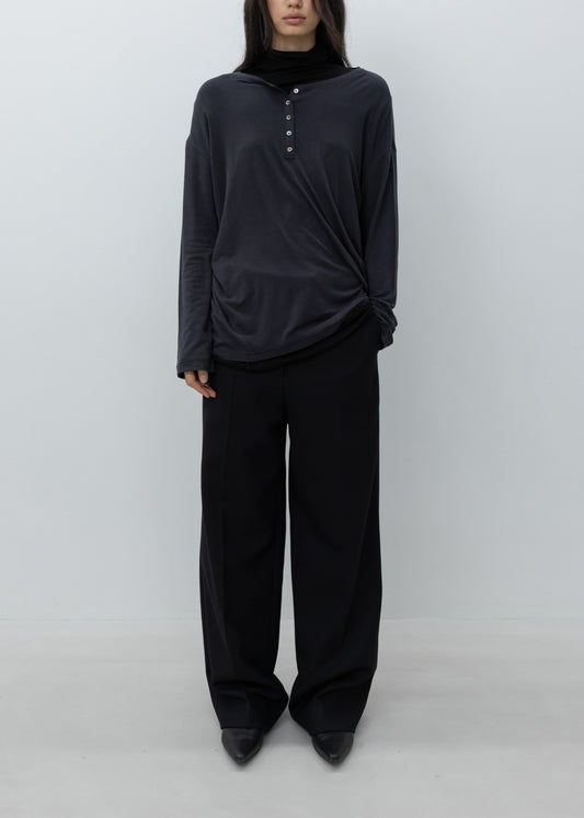 Asymmetric Henley Neck Wool T-shirt