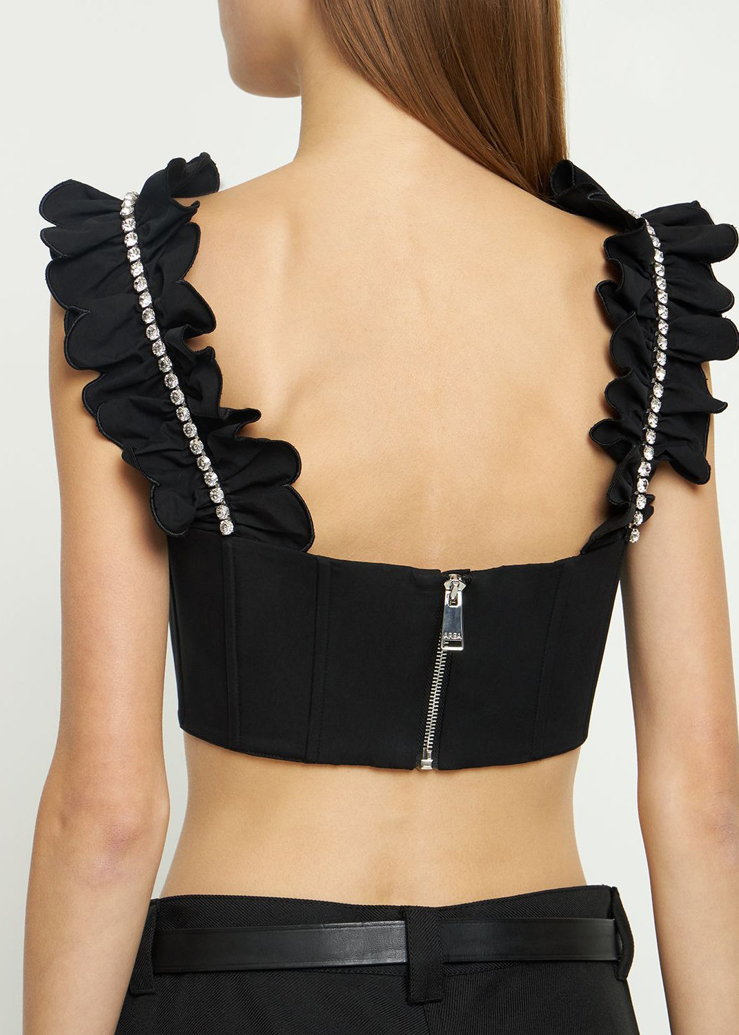 Embellished Poplin Ruffle Bustier