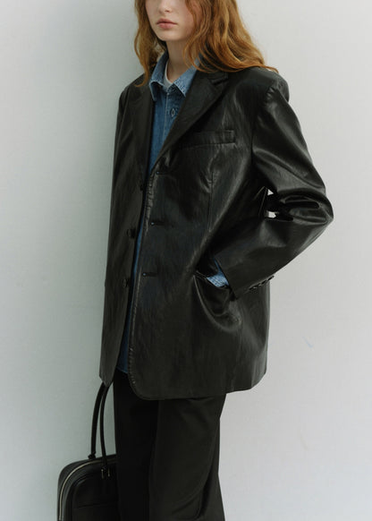 3 Button Alter-leather Blazer