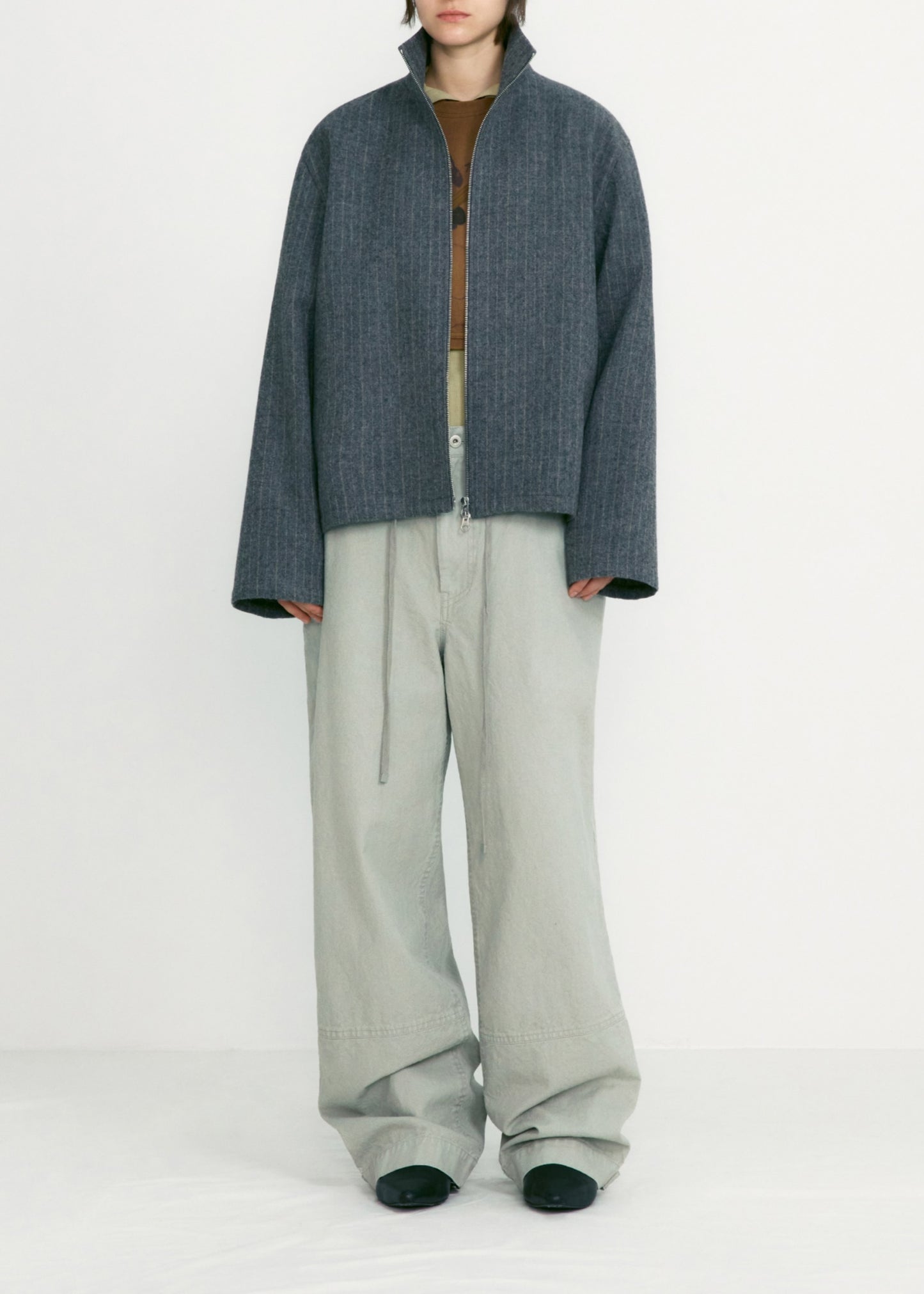 Stripe Wool Zip Shirt Jacket