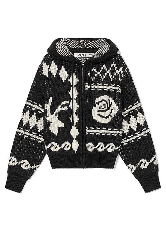 Rose & Deer Jacquard Knit Jacket