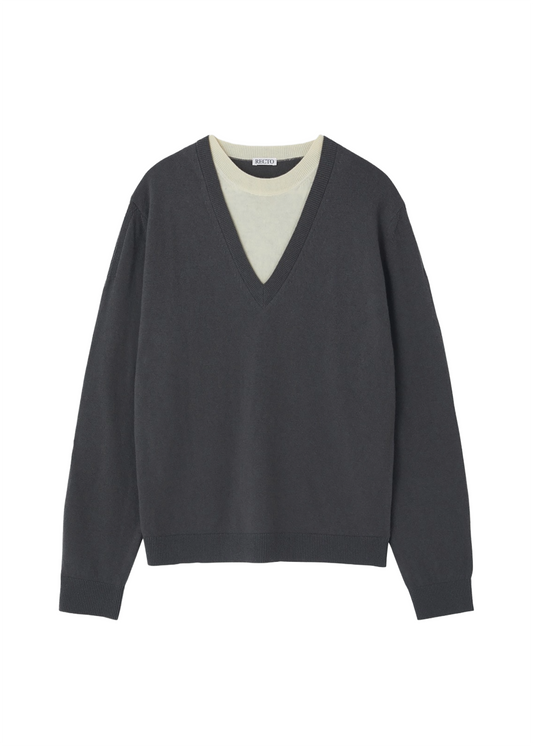 Contrast Layered V-neck Knit Top