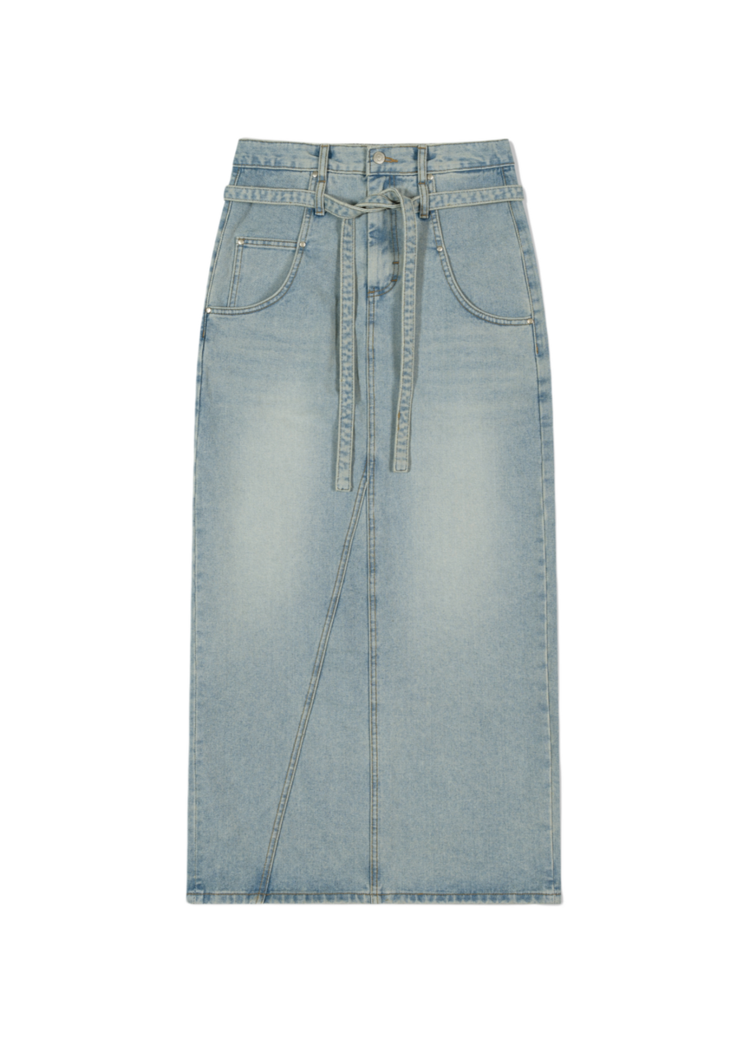 Belted High Waist Denim Skirt
