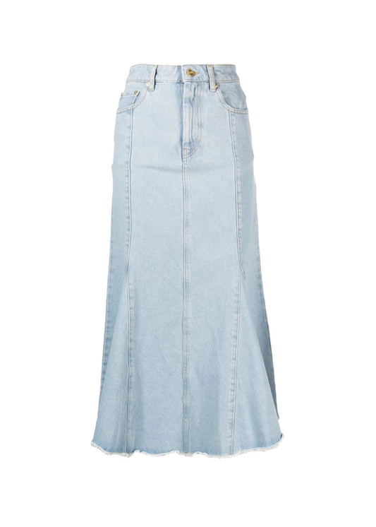 Denim Peplum Midi Skirt