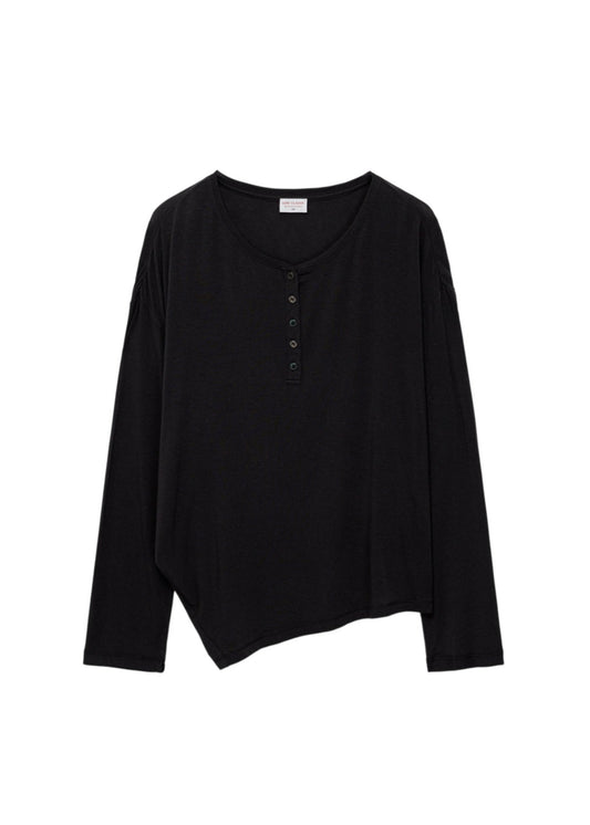 Asymmetric Henley Neck Wool T-shirt