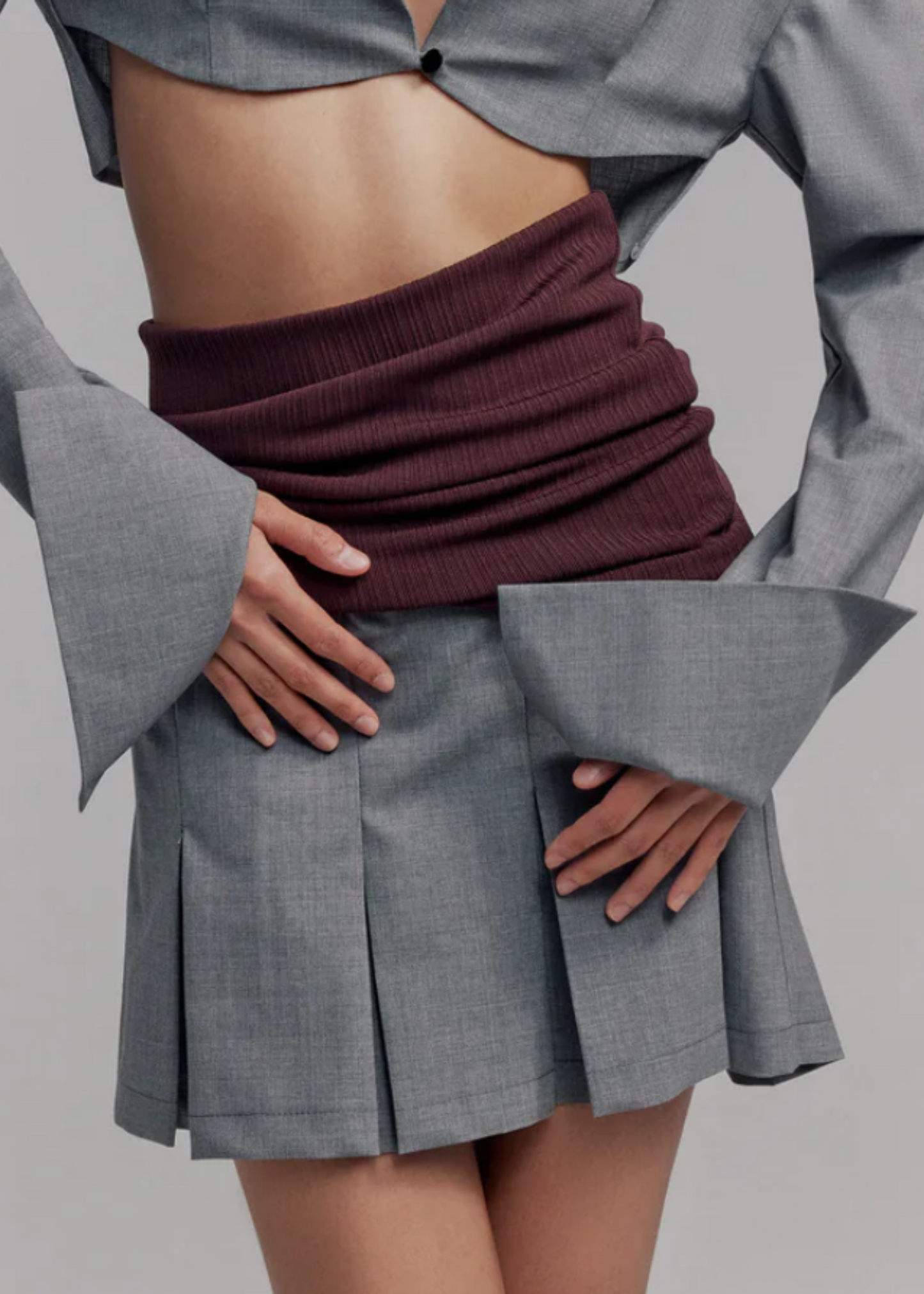 Wool Blend Pleated Skirt With Knit Waist