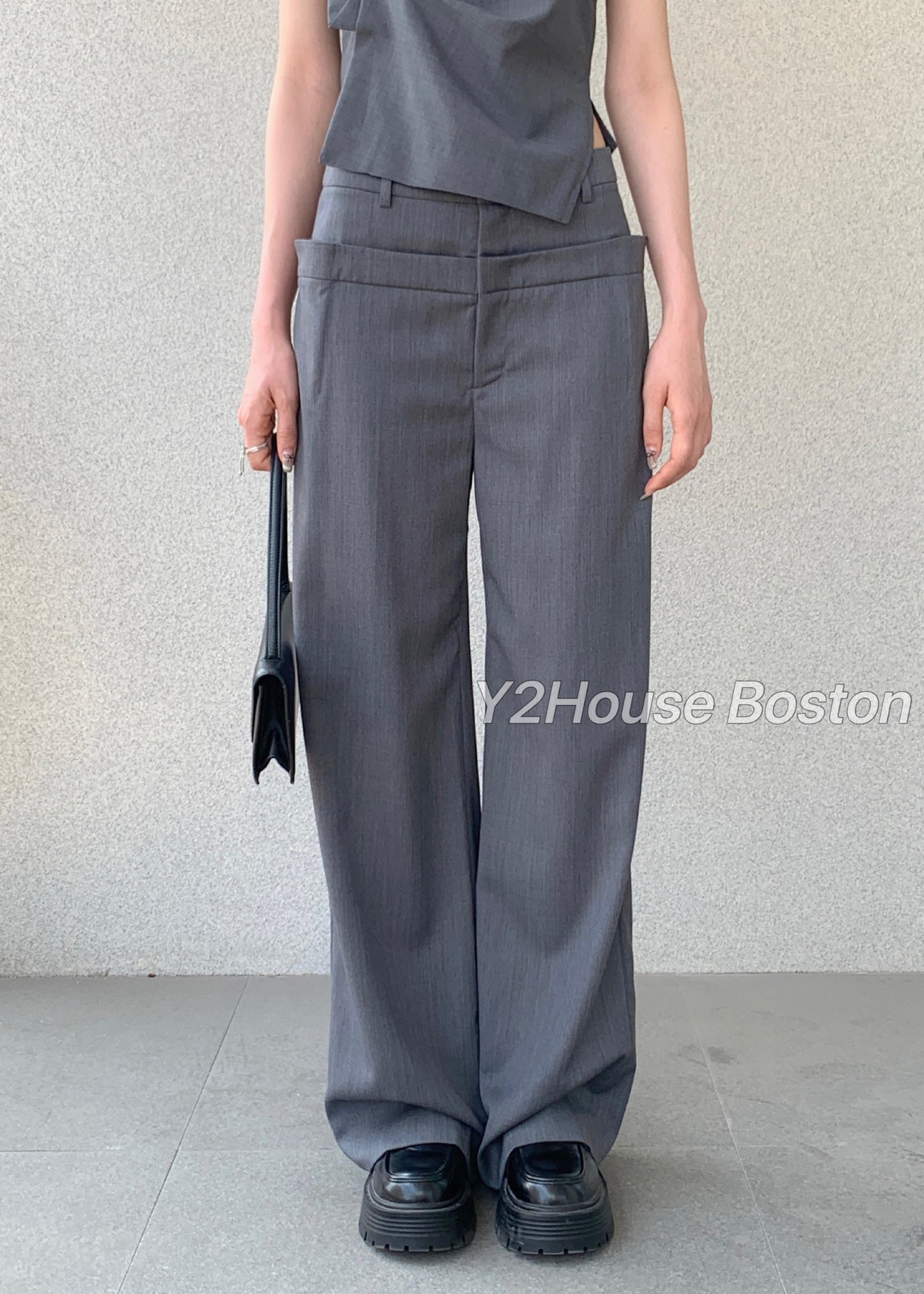 Double Waistband Wool-blend Trousers