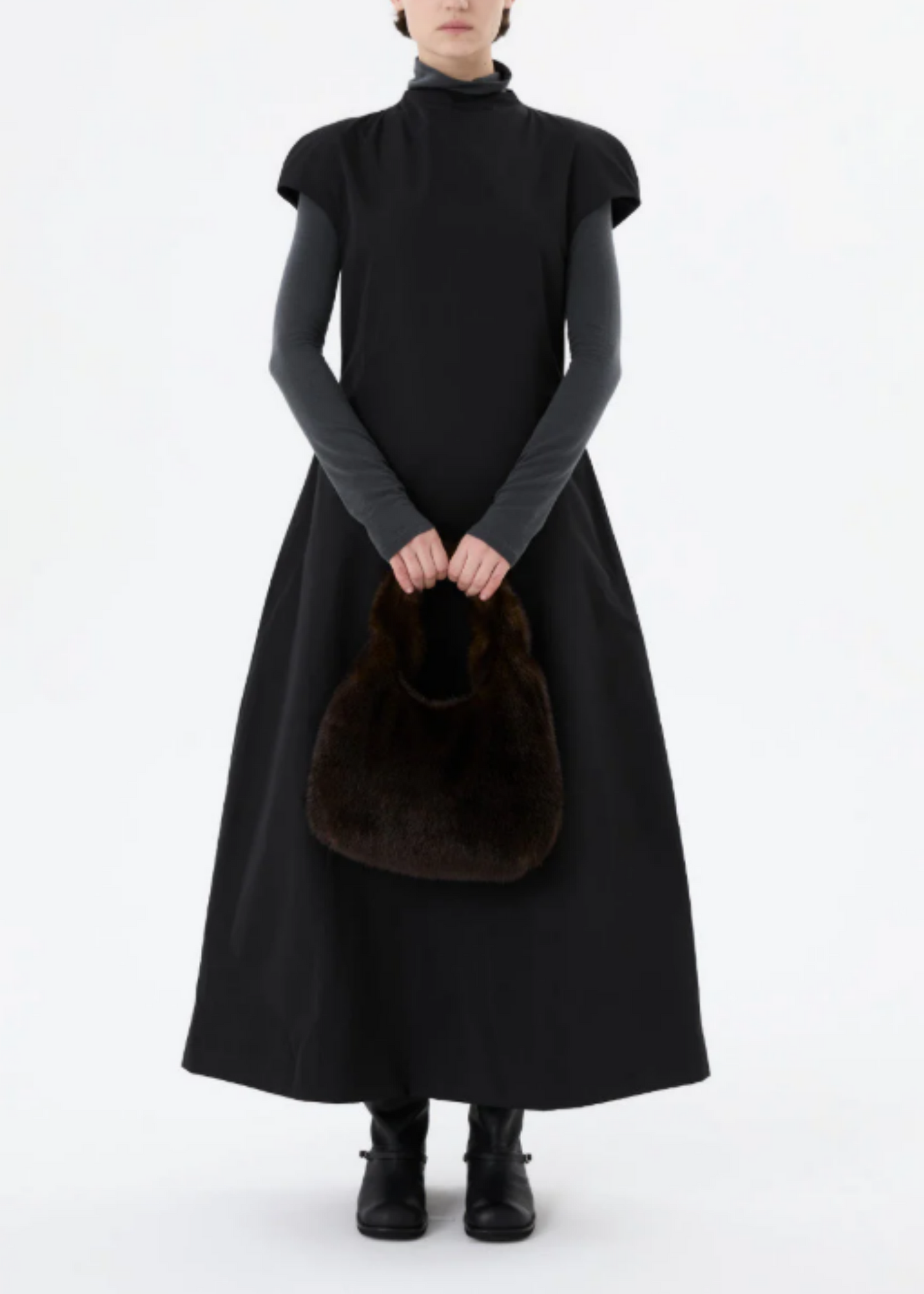 Taffeta Mock Neck Volume Dress