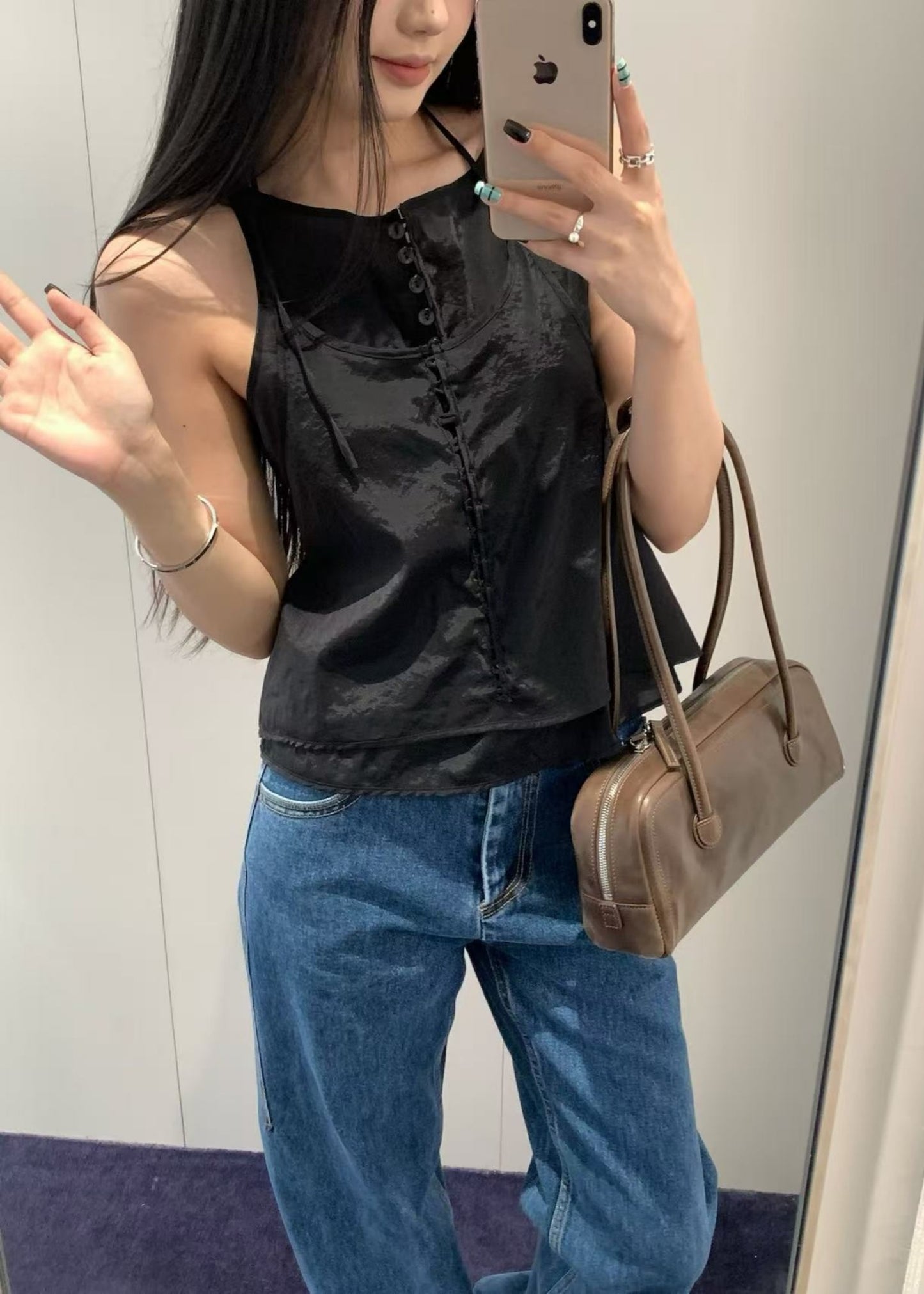 Sheer Button Layered Tank Top