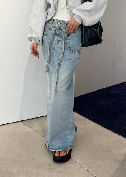 Belted High Waist Denim Skirt