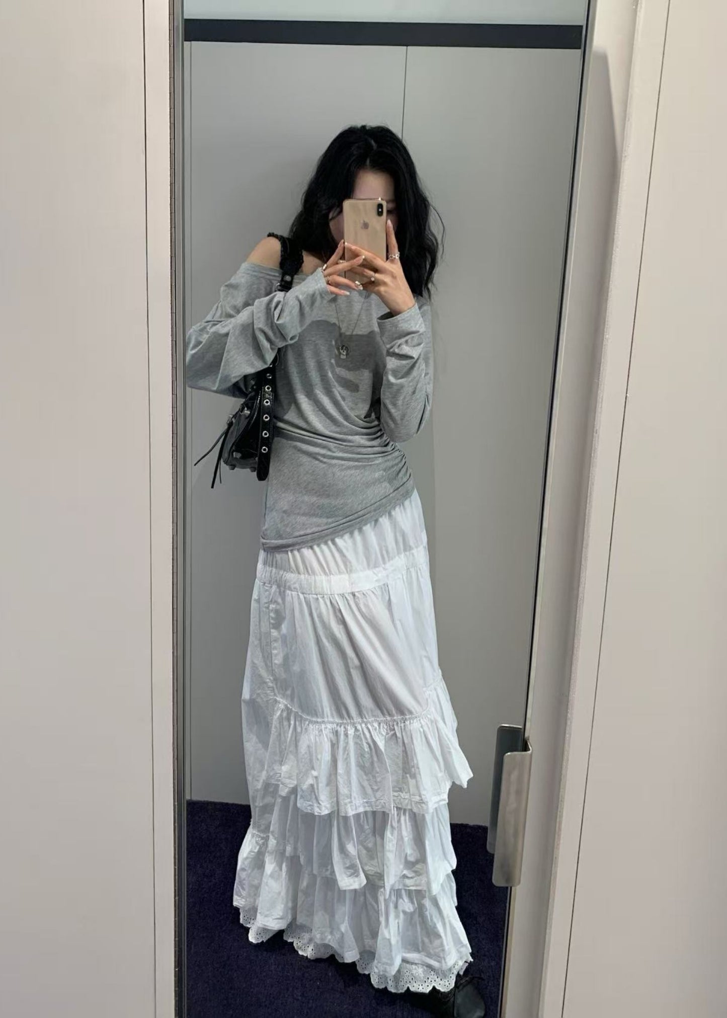 Rolled Waist Tiered Skirt