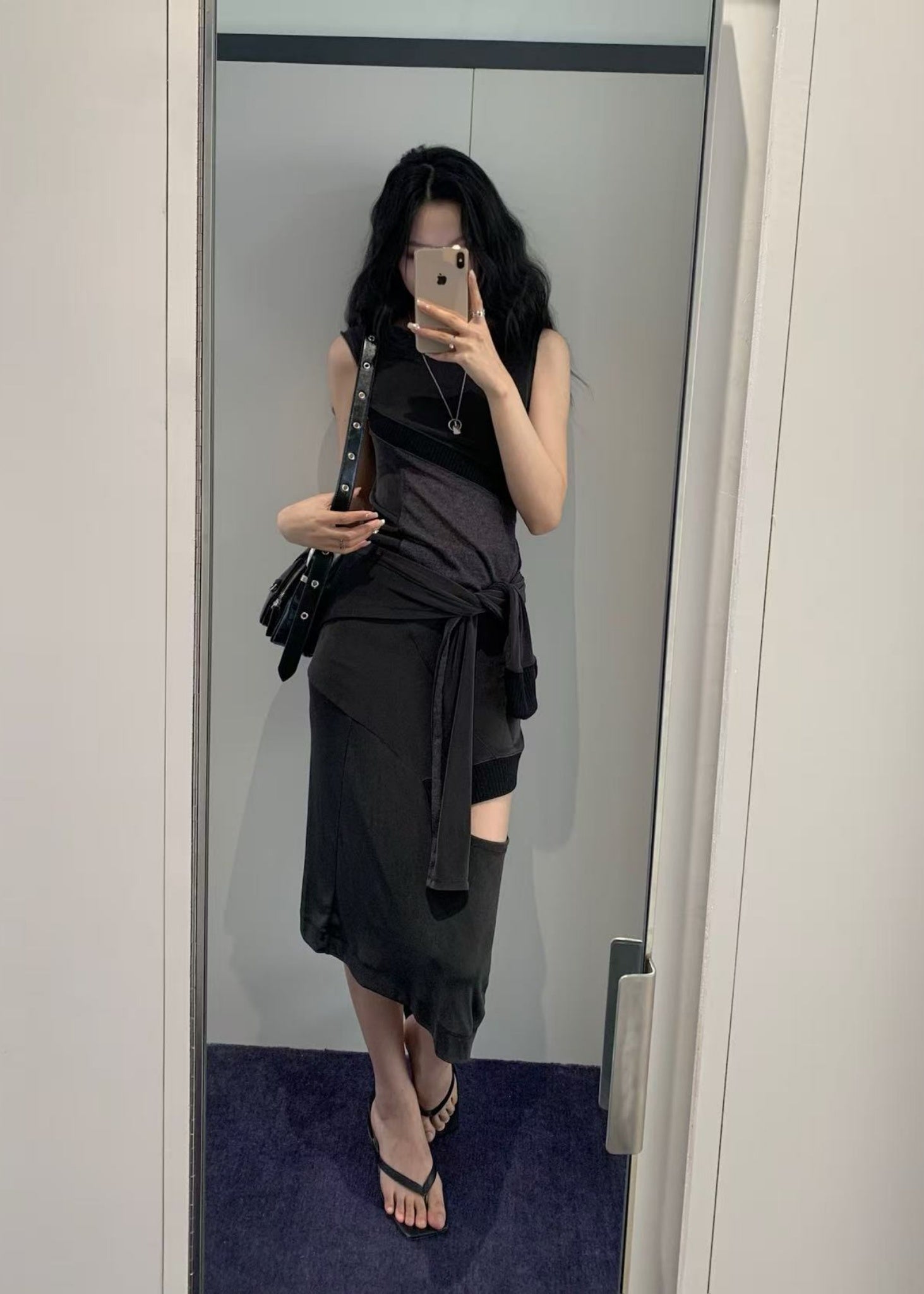 【Open Yy】 PANEL CUTOUT SKIRT 2色 OPEN YY] PANEL CUTOUT SKIRT _ BLACK