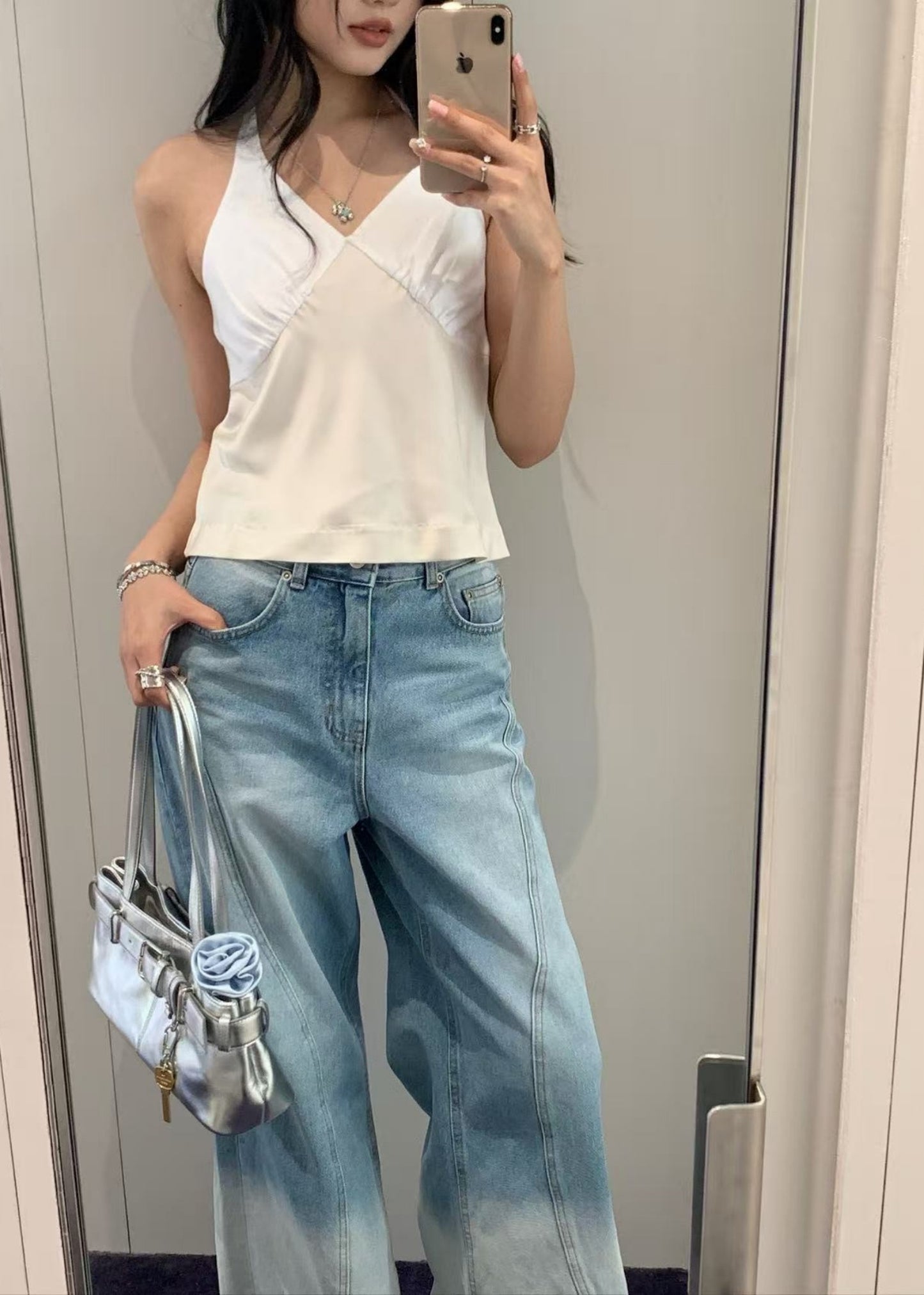 Satin Shirring Halter Top