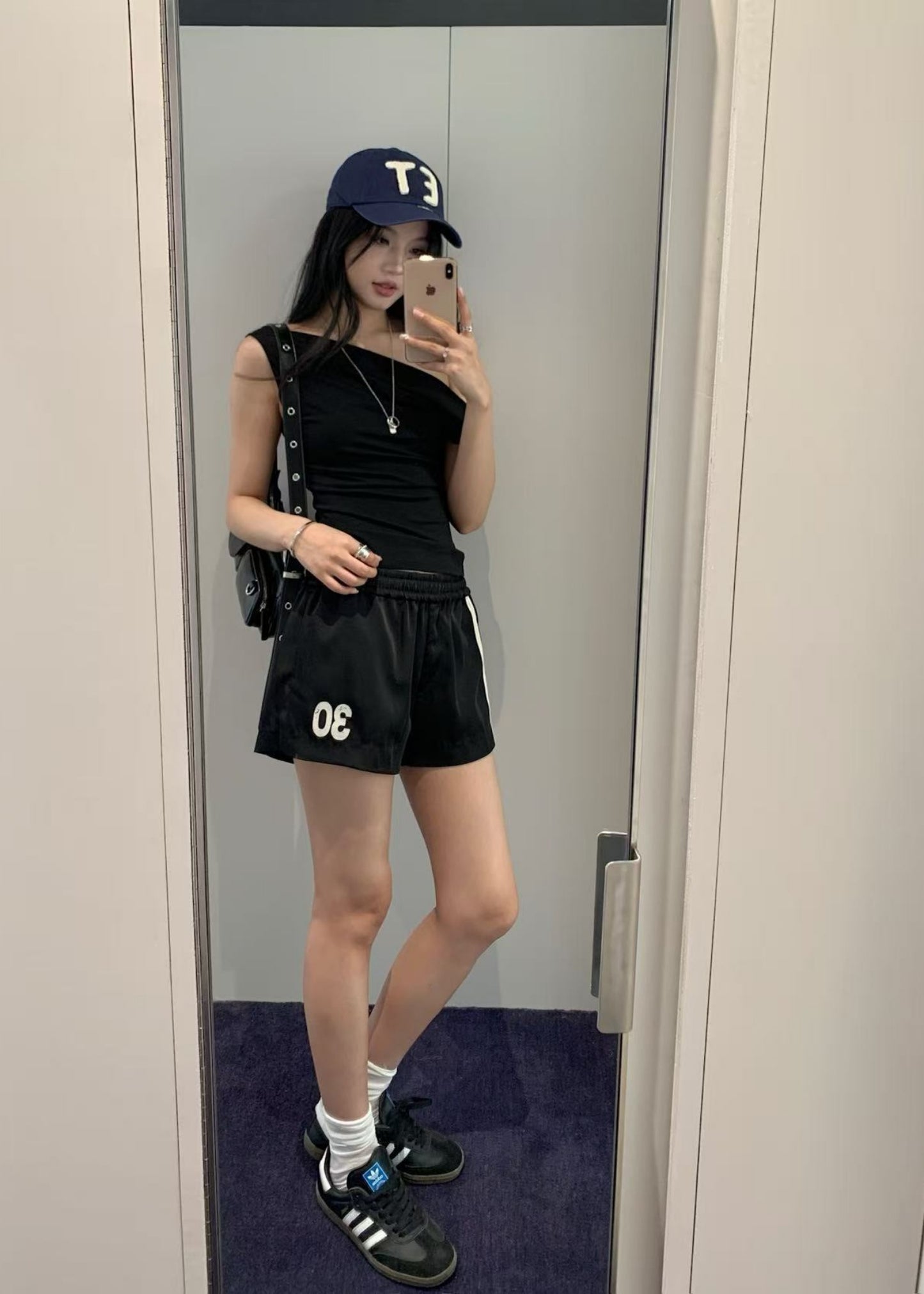 Line Satin Shorts Black