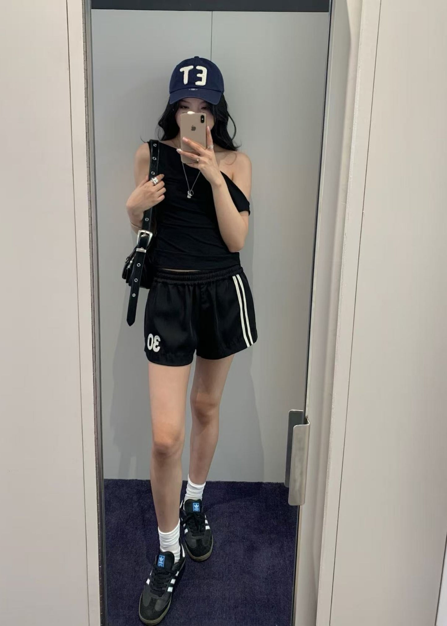 Line Satin Shorts Black