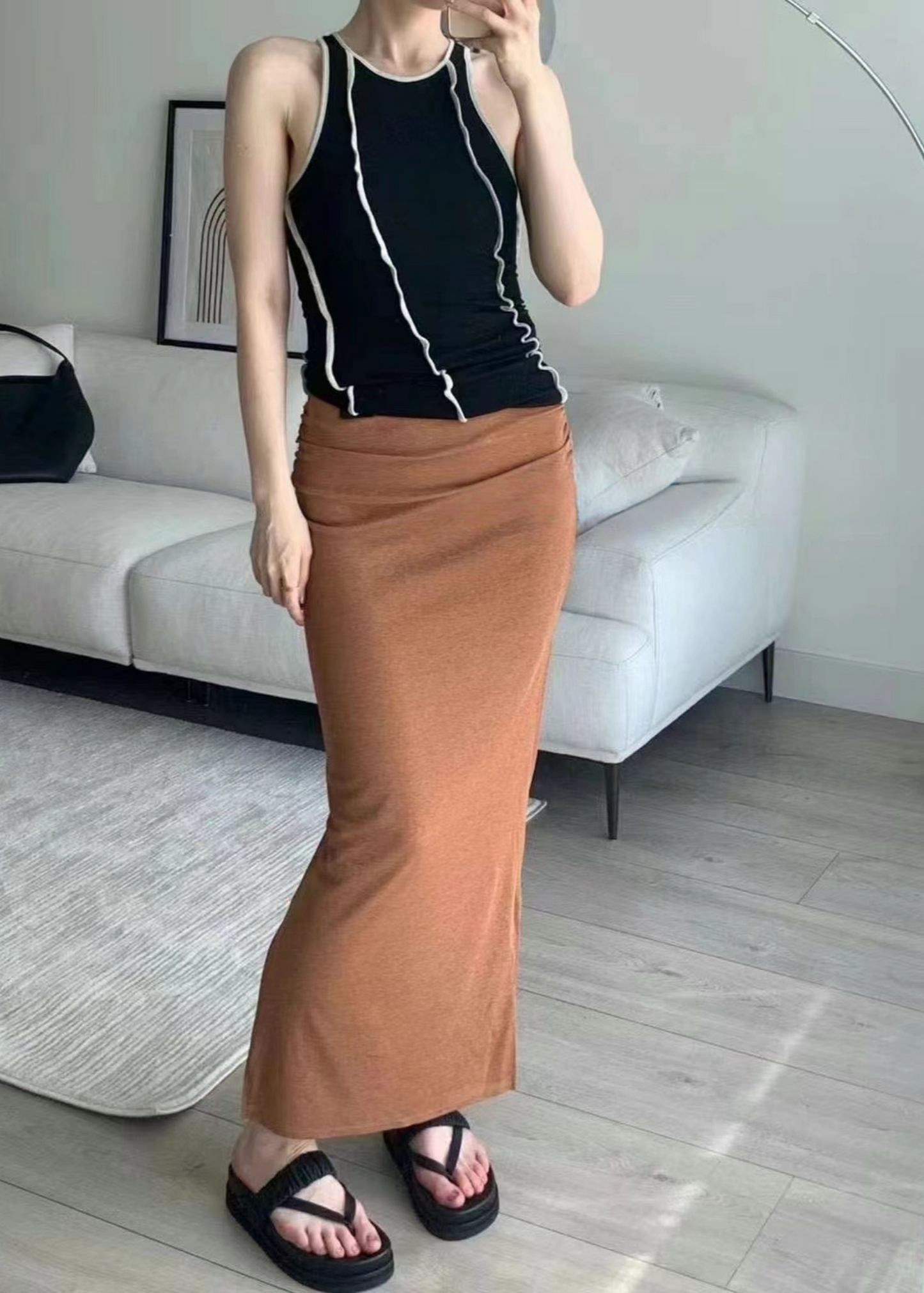 NORINE Ruched Mesh-jersey Midi Skirt