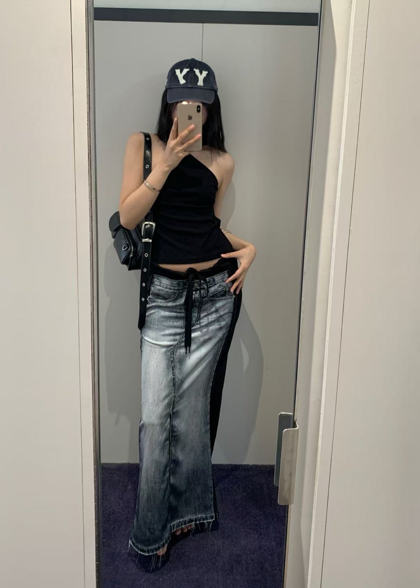 Front Jean Effect Jersey Skirt
