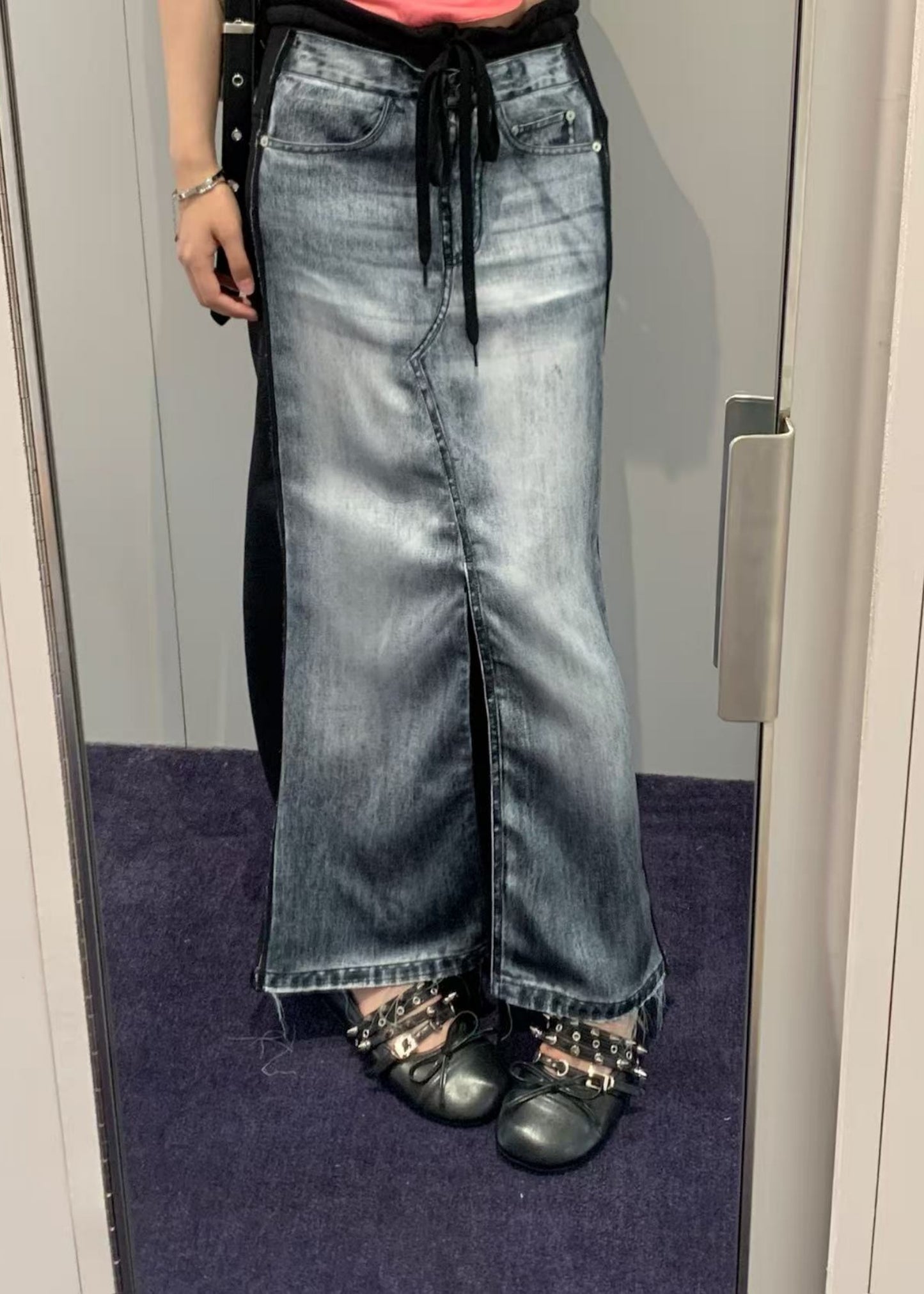 Front Jean Effect Jersey Skirt