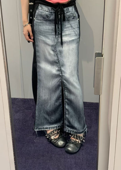 Front Jean Effect Jersey Skirt