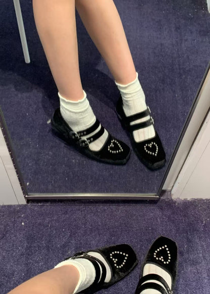 Velvet Heart Stud Ballet Flats