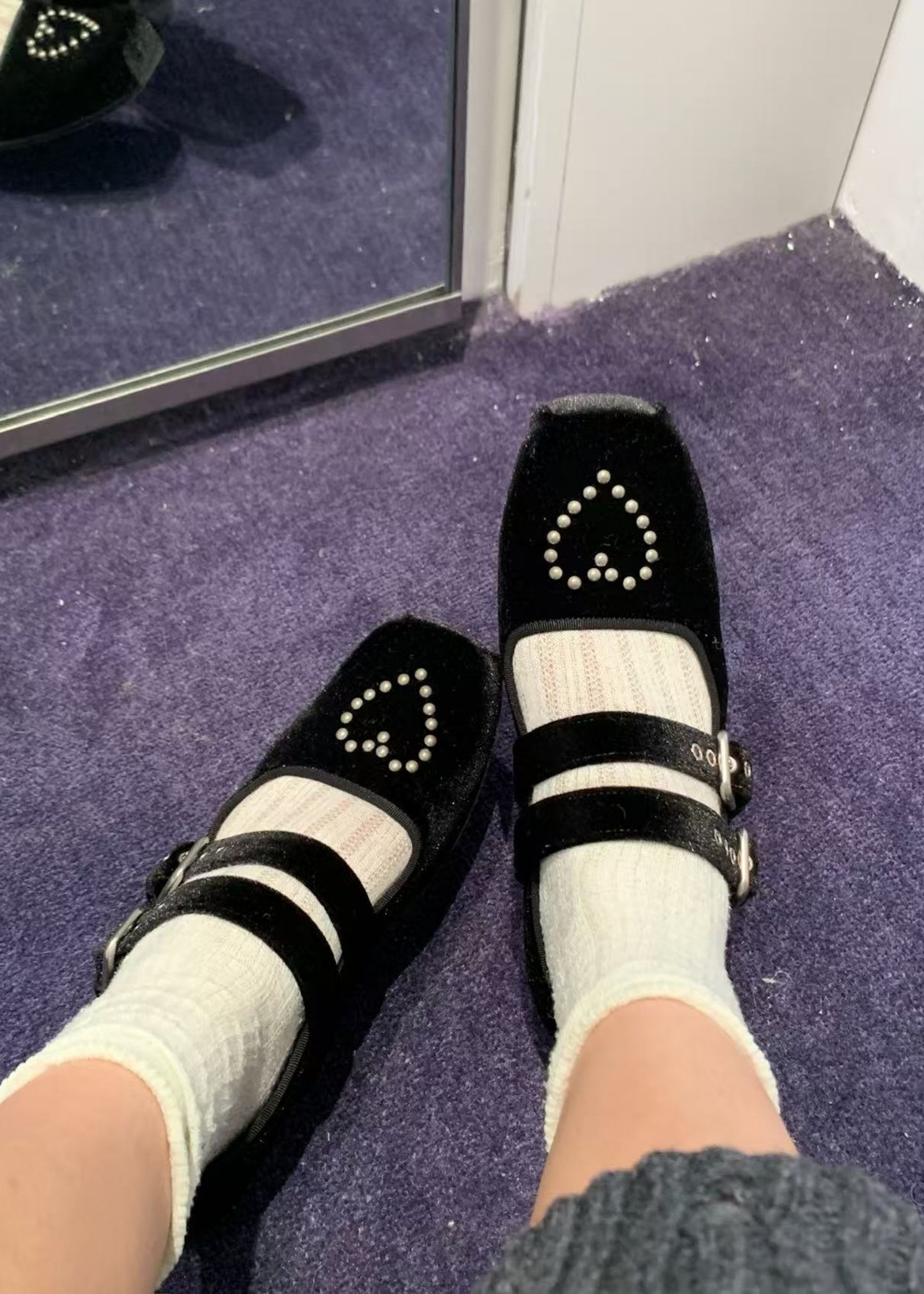 Velvet Heart Stud Ballet Flats