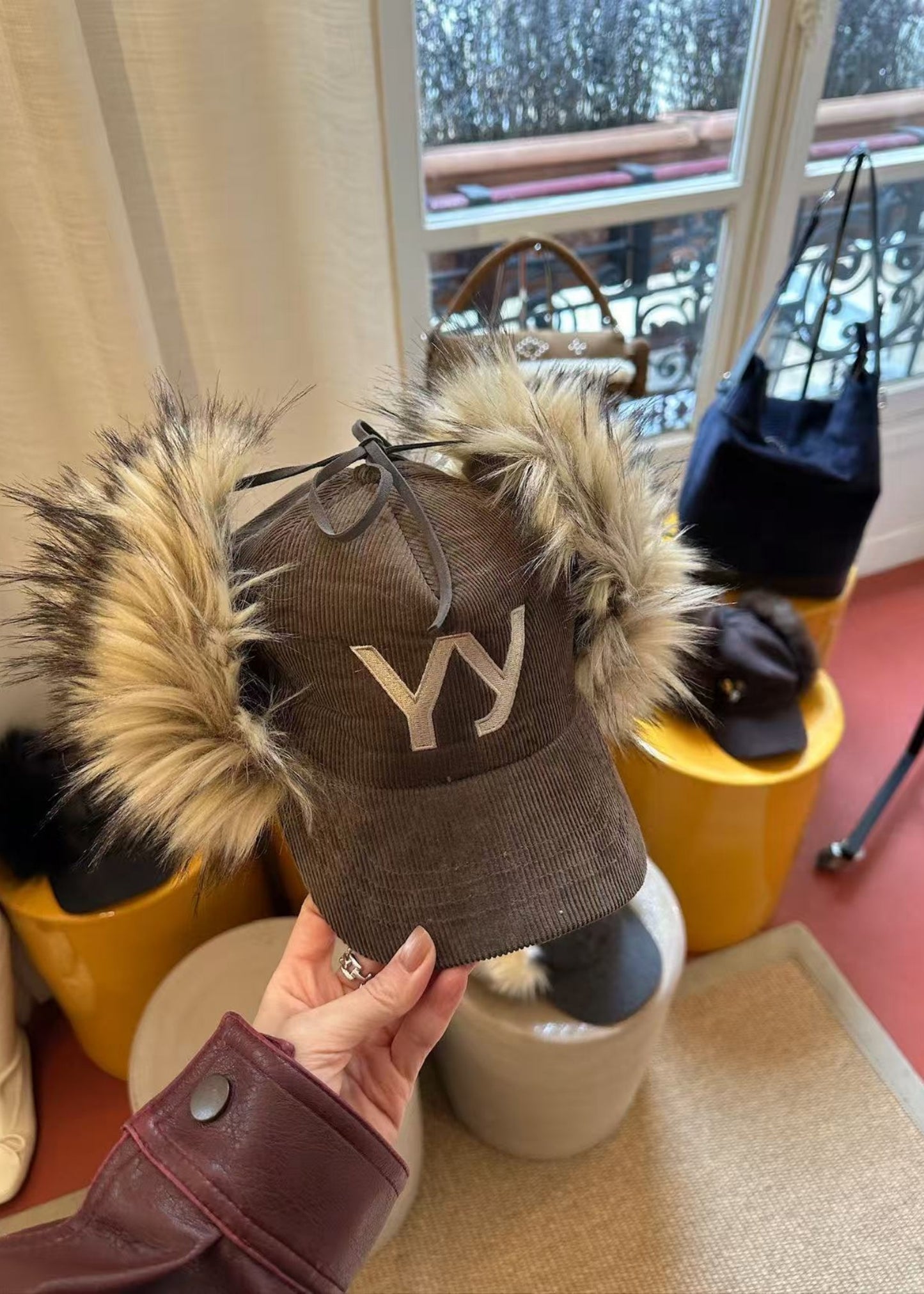 Faux Fur Corduroy Earflap Cap