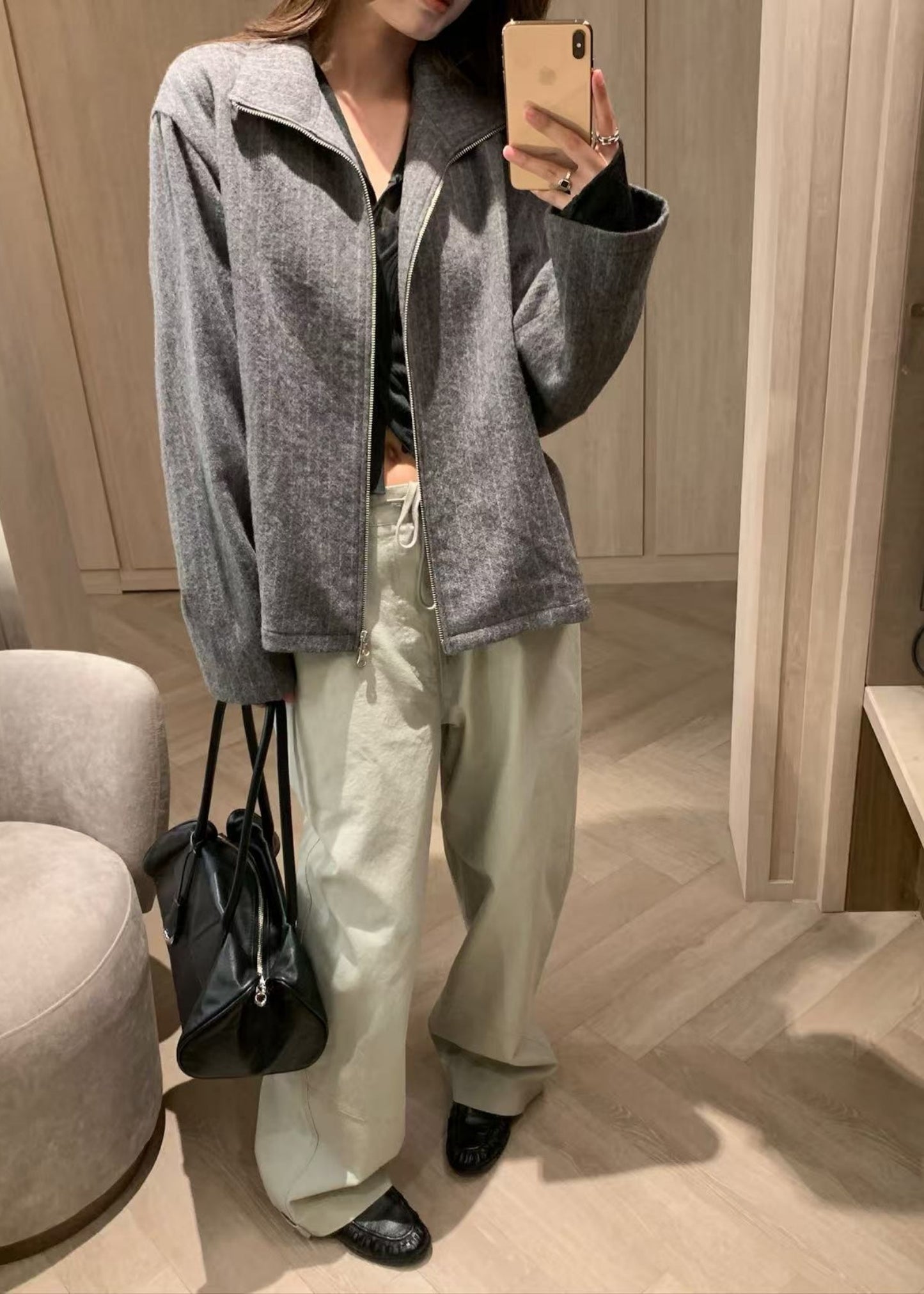 Stripe Wool Zip Shirt Jacket