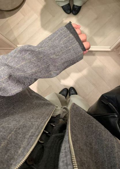 Stripe Wool Zip Shirt Jacket