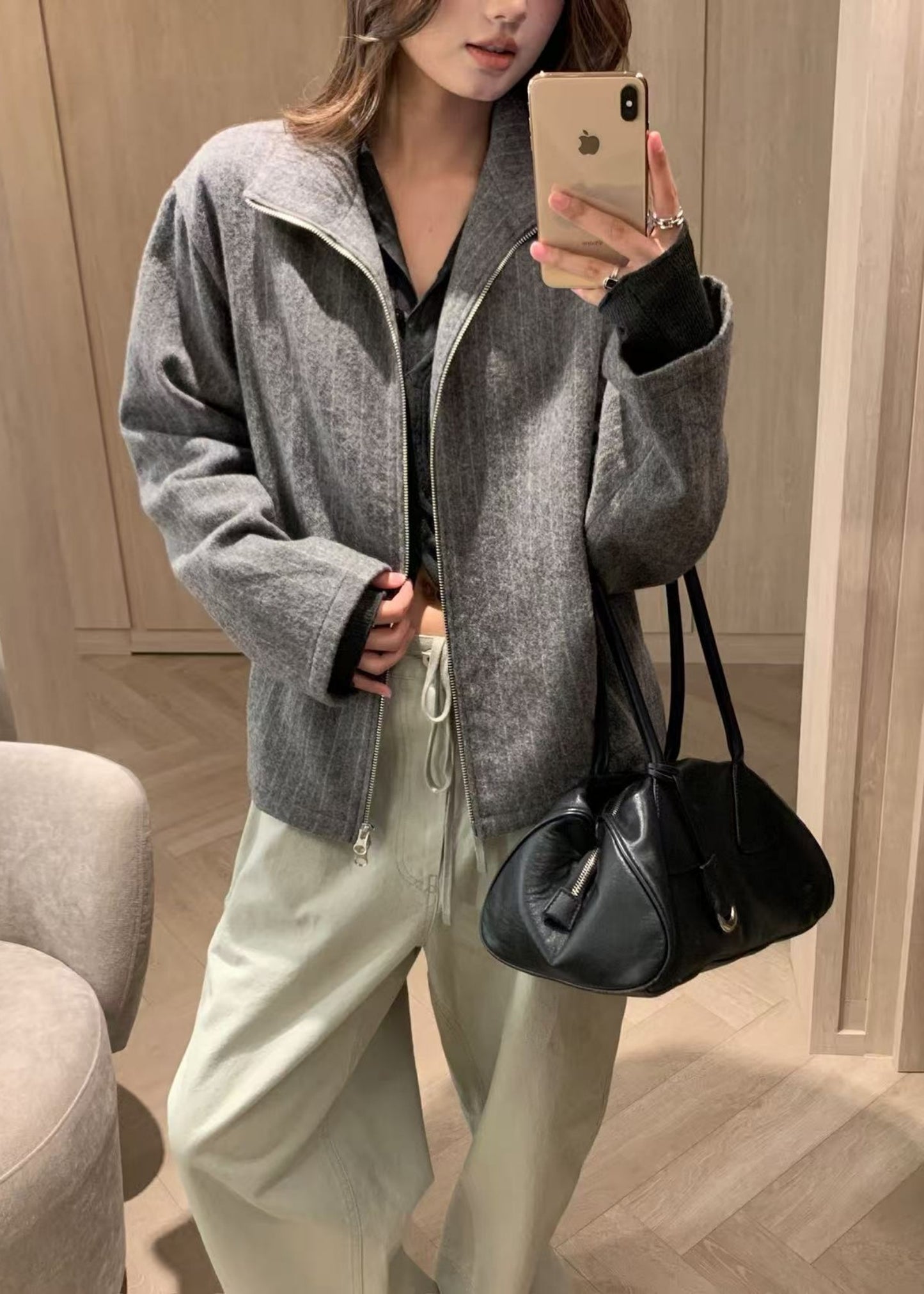 Stripe Wool Zip Shirt Jacket