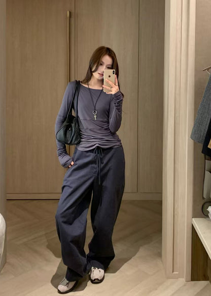 Washed Cotton Wide Pants