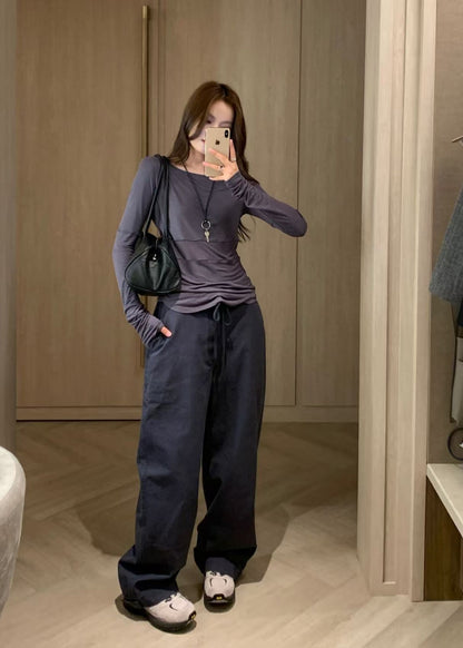 Washed Cotton Wide Pants