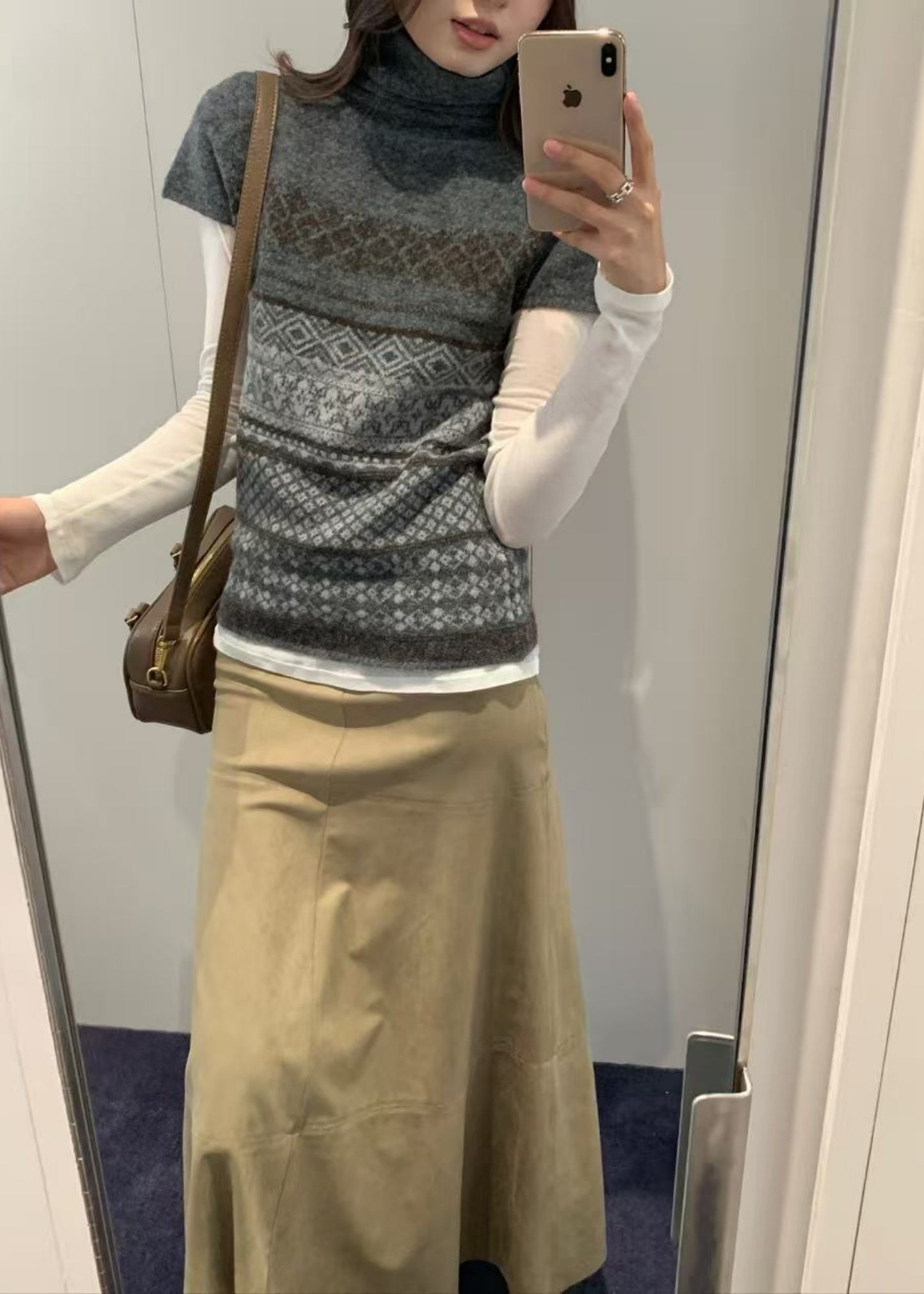 Half Cap Sleeve Intarsia Knit Top