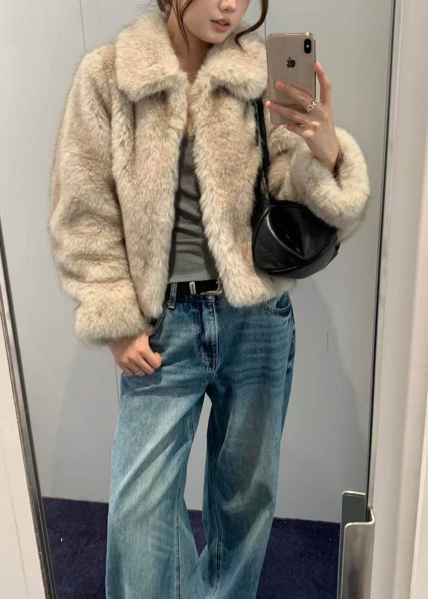 Cropped Vegan Faux Fur Jacket