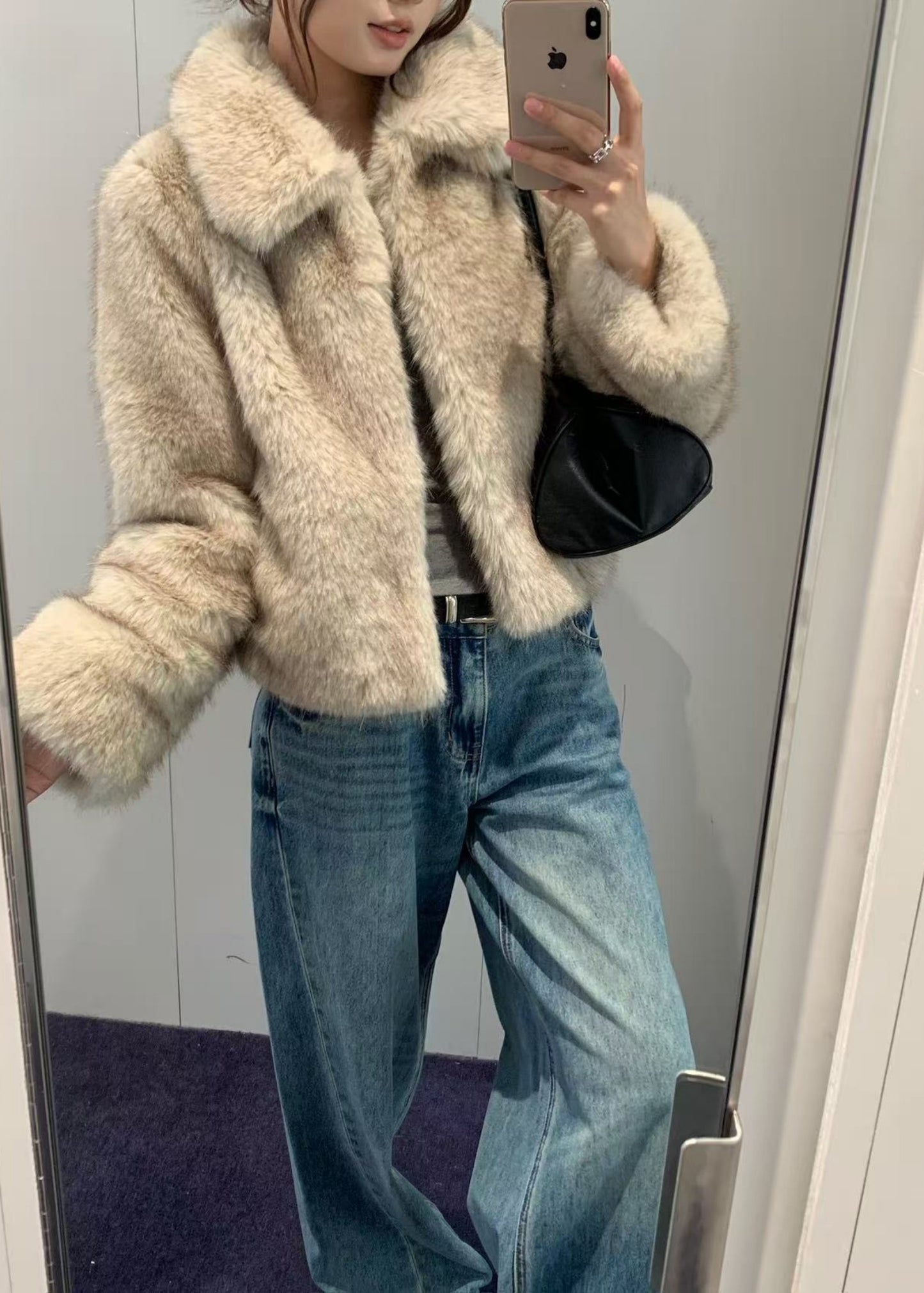 Cropped Vegan Faux Fur Jacket